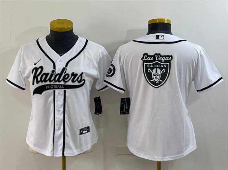 Women%27s Las Vegas Raiders White Team Big Logo With Patch Cool Base Stitched Baseball Jersey